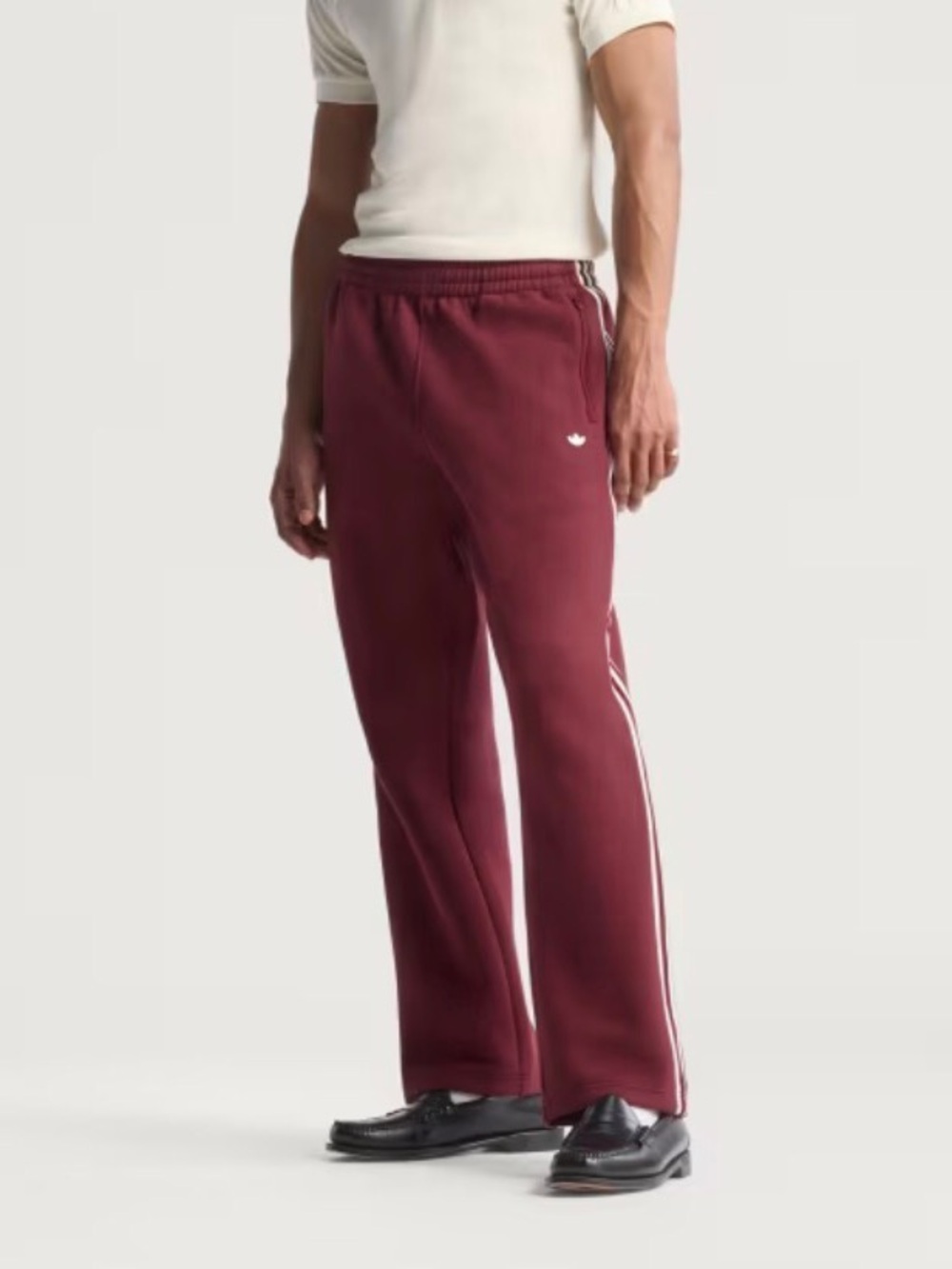 Adidas Men's Premium Shadow Red Track Pants with Cream Side Stripes Size Large